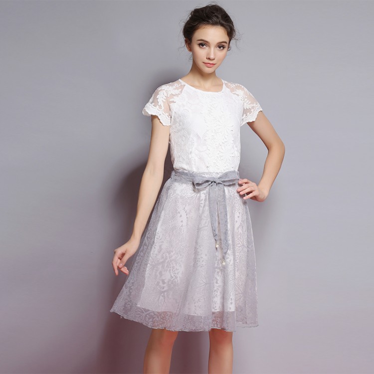 TE9057MH Elegant Lace Short Sleeve Tops With Organza Skirt