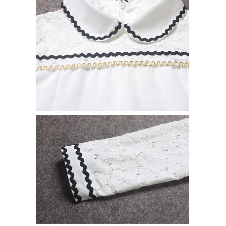 TE5818NS Lace splicing doll collar long sleeve shirt with print skirt