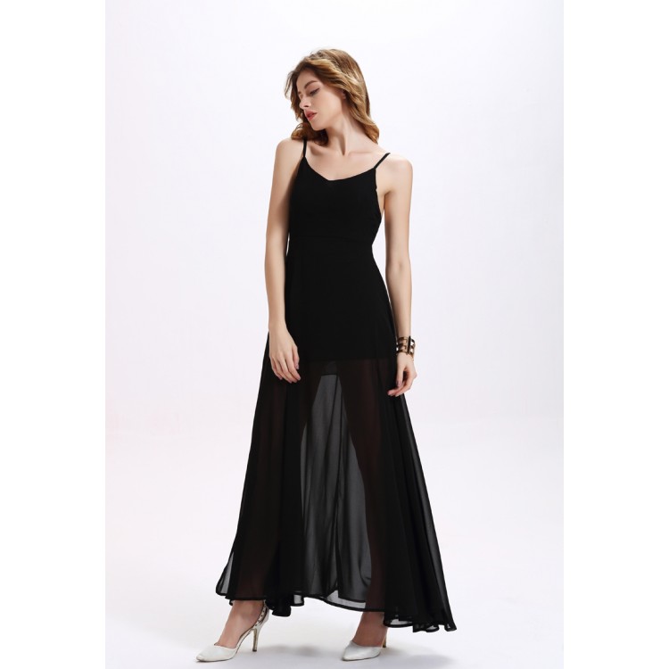 Te2126omss Europe Fashion Backless Sexy Chiffon Split Irregular Gallus Dress 