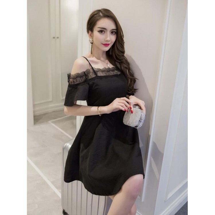 TE7018WMSS Korean style hollow out lace boat neck off shoulder ...
