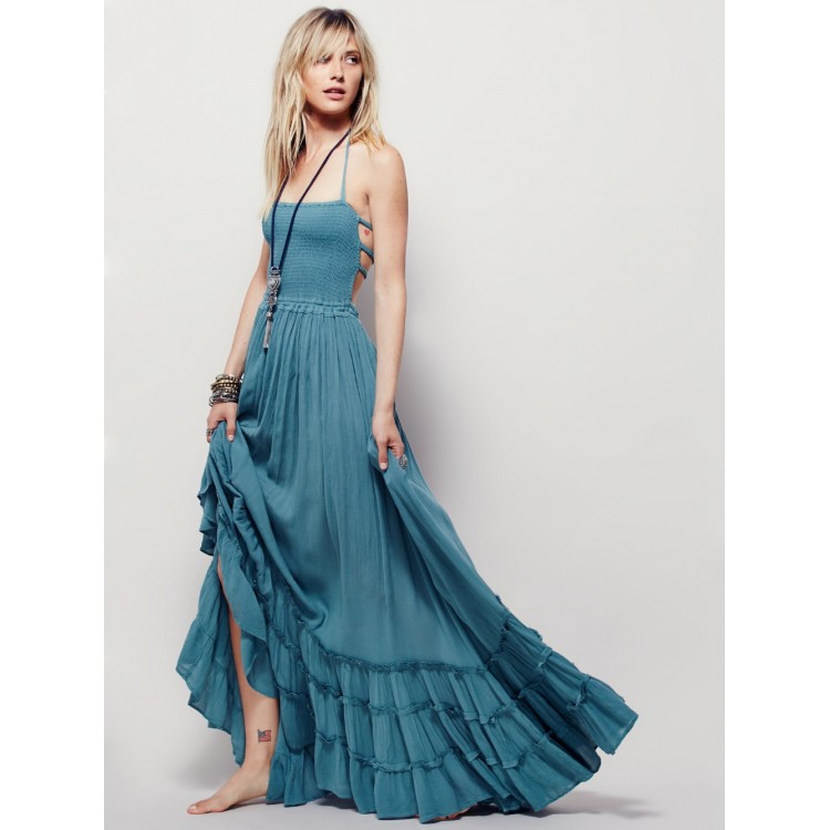 Te7168wyz Sexy Backless Halter Maxi Beach Dress 1020