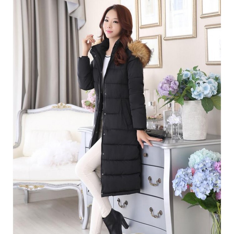 TE6671YYM Korean style fur collar down long coat with cap