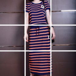 6467 European station fashion ice silk knitted striped dress