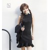 1130 Korean fashion slim long sleeve knit cardigan jacket and fish tail dress two pieces