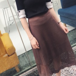 6149 early autumn high waist slim thin knitted ice silk half umbrella skirt